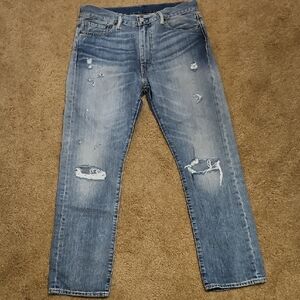 Men's Levi's Blue 513 Straight Jeans with Distressed Fading 33x30